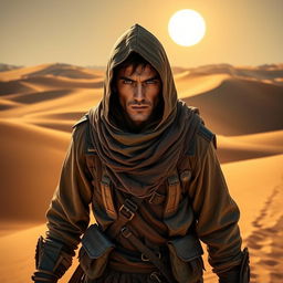 A cunning desert thief, stealthily navigating through a vast sandy landscape