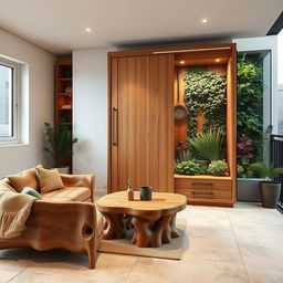 Design for a wall-mounted wooden wardrobe with the following specifications: dimensions of 3 meters in width and 2
