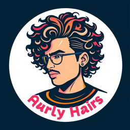 A stylish logo design featuring a man with curly hair, showcasing a modern and artistic interpretation of his hairstyle