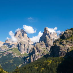 A stunning landscape featuring majestic mountains that retain their original, rugged forms, showcasing detailed textures and natural rock formations