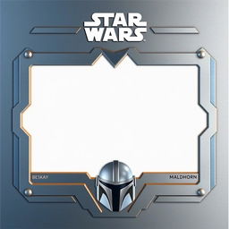 A minimalist Star Wars collector card inspired by The Mandalorian, featuring a central blank space in white/off-white