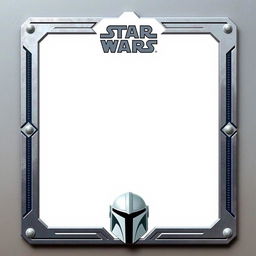 A minimalist Star Wars collector card inspired by The Mandalorian, featuring a central blank space in white/off-white