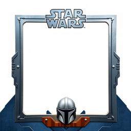 A minimalist Star Wars collector card inspired by The Mandalorian, featuring a central blank space in white/off-white