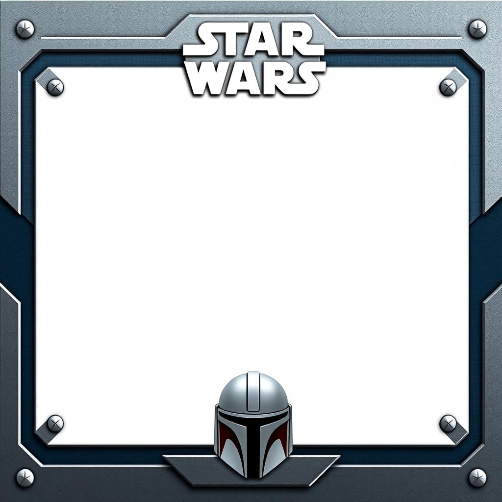 A minimalist Star Wars collector card inspired by The Mandalorian, featuring a central blank space in white/off-white