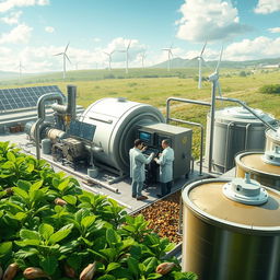 A futuristic biofuel facility where waste vegetable oil is being converted into high-quality fuel