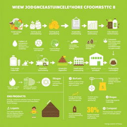 An educational infographic illustrating the process of generating sustainable energy from waste materials