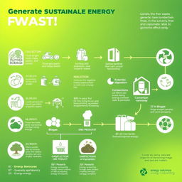 An educational infographic illustrating the process of generating sustainable energy from waste materials