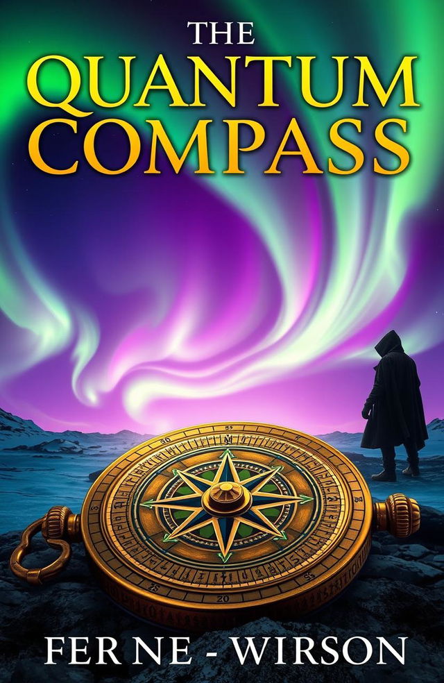 An adventurous book cover for a steampunk, sci-fi and fantasy novel titled 'The Quantum Compass'