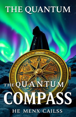 An adventurous book cover for a steampunk, sci-fi and fantasy novel titled 'The Quantum Compass'