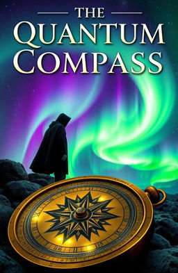 An adventurous book cover for a steampunk, sci-fi and fantasy novel titled 'The Quantum Compass'