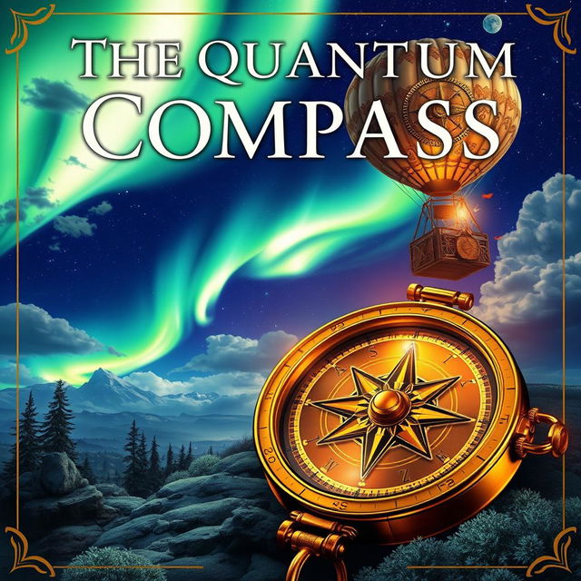 A steampunk, sci-fi and fantasy book cover titled 'The Quantum Compass'