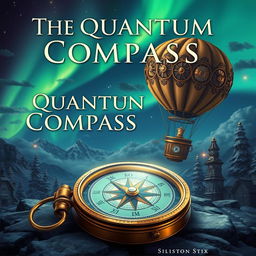 A steampunk, sci-fi and fantasy book cover titled 'The Quantum Compass'