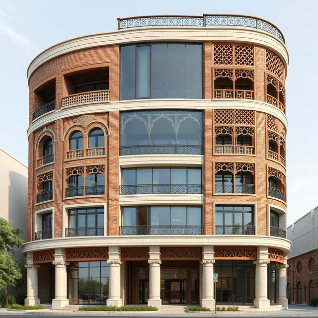 A 10-story building design that beautifully combines traditional and modern architectural features