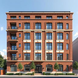 Design a facade of a ten-story residential building, with a width of 50 meters