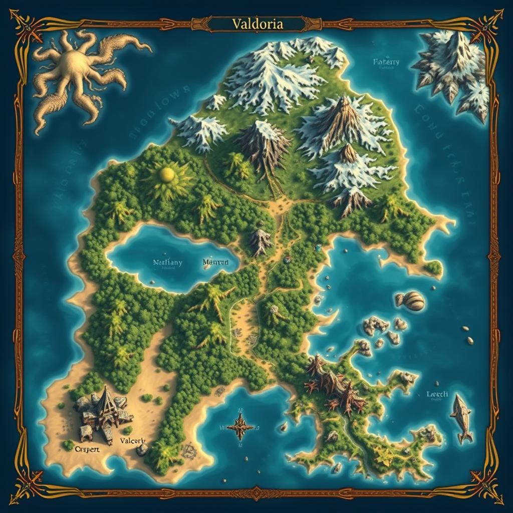 A highly detailed and larger fantasy map of the continent 'Valdoria'