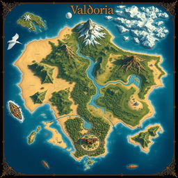 A highly detailed and larger fantasy map of the continent 'Valdoria'