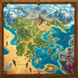 A highly detailed and larger fantasy map of the continent 'Valdoria'