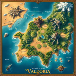 A highly detailed and larger fantasy map of the continent 'Valdoria'