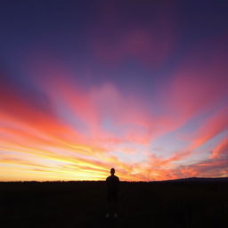A beautiful sunset background, with vibrant colors of orange, purple, and pink hues blending across the sky, casting a warm glow