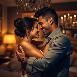 A sensual and intimate scene featuring two adults in a romantic setting