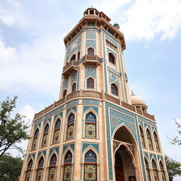 A tall, avant-garde tower inspired by Safavid architecture and the Ali Qapu Palace in Isfahan, featuring a facade width of 50 meters