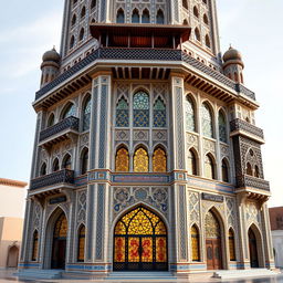 A tall, avant-garde tower inspired by Safavid architecture and the Ali Qapu Palace in Isfahan, featuring a facade width of 50 meters