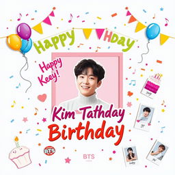 A beautifully designed square scrapbook page celebrating Kim Taehyung's birthday from BTS