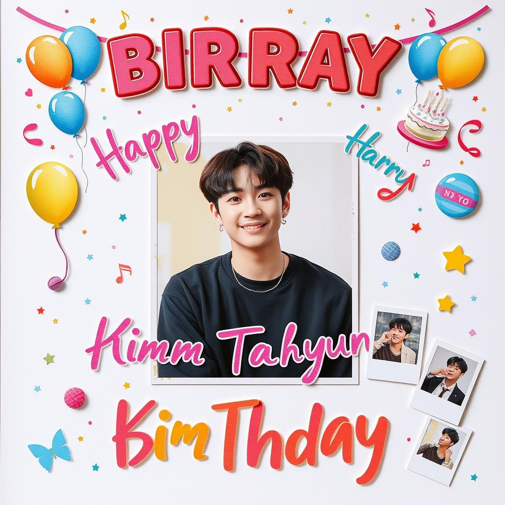 A beautifully designed square scrapbook page celebrating Kim Taehyung's birthday from BTS