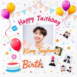 A beautifully designed square scrapbook page celebrating Kim Taehyung's birthday from BTS