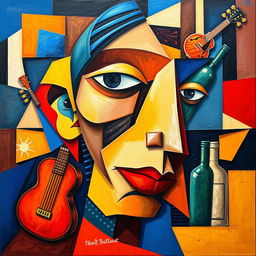 An abstract representation of cubism featuring various geometric shapes and forms interwoven to create a vibrant and dynamic composition