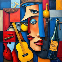 An abstract representation of cubism featuring various geometric shapes and forms interwoven to create a vibrant and dynamic composition