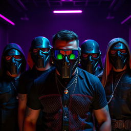 An intense lineup of an Indian metalcore band standing together, exuding an aggressive and powerful demeanor