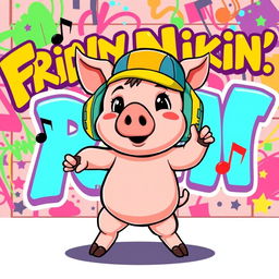 A stylized illustration of a pig character inspired by the Friday Night Funkin' game, featuring a cute cartoonish design and wearing a colorful cap and headphones