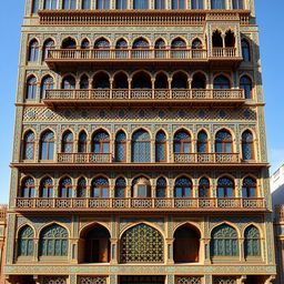 A tall and innovative 20-story building inspired by Safavid architecture and the Ali Qapu Palace in Isfahan
