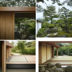 A Japanese concept house, featuring harmonious minimalist design, natural materials, and zen garden.