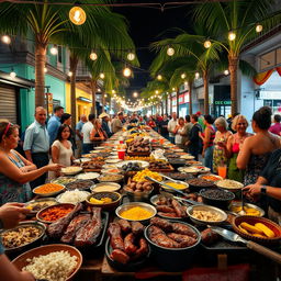 A vibrant scene of a traditional Cuban street market, showcasing a festive atmosphere for New Year's Eve