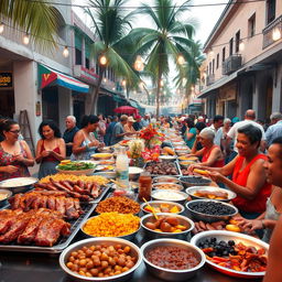 A vibrant scene of a traditional Cuban street market, showcasing a festive atmosphere for New Year's Eve