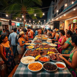 A vibrant scene of a traditional Cuban street market, showcasing a festive atmosphere for New Year's Eve