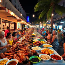 A vibrant scene of a traditional Cuban street market, showcasing a festive atmosphere for New Year's Eve