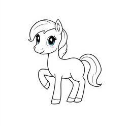 A simple and minimalistic line drawing of a pony without a mane and tail
