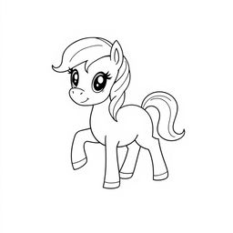 A simple and minimalistic line drawing of a pony without a mane and tail