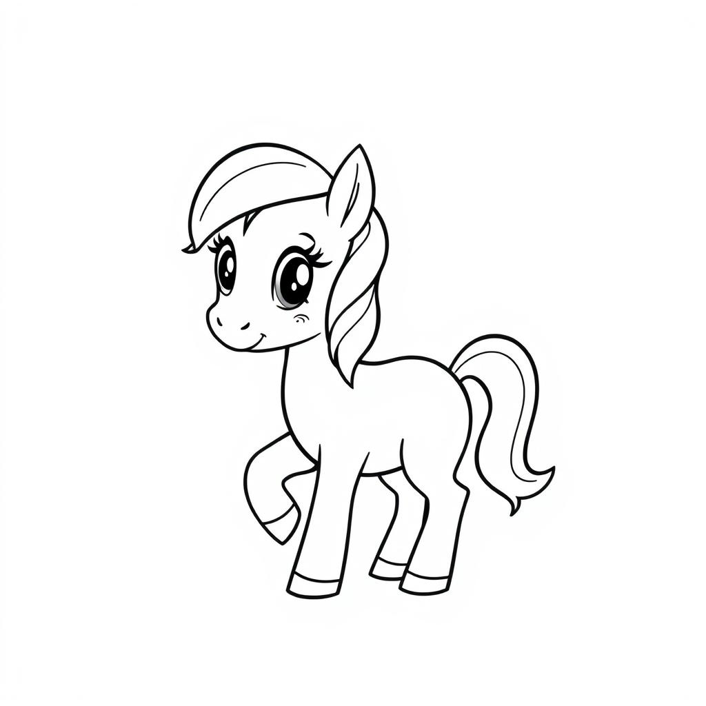 A simple and minimalistic line drawing of a pony without a mane and tail