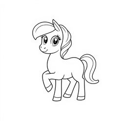 A simple and minimalistic line drawing of a pony without a mane and tail
