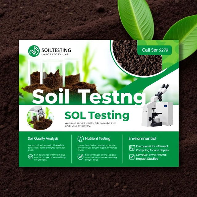 A professional laboratory banner design for a soil testing lab, showcasing vibrant colors like green and earth tones to represent nature and soil