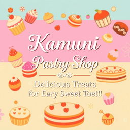 A vibrant and inviting banner design for 'Kamuni Pastry Shop'