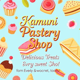 A vibrant and inviting banner design for 'Kamuni Pastry Shop'