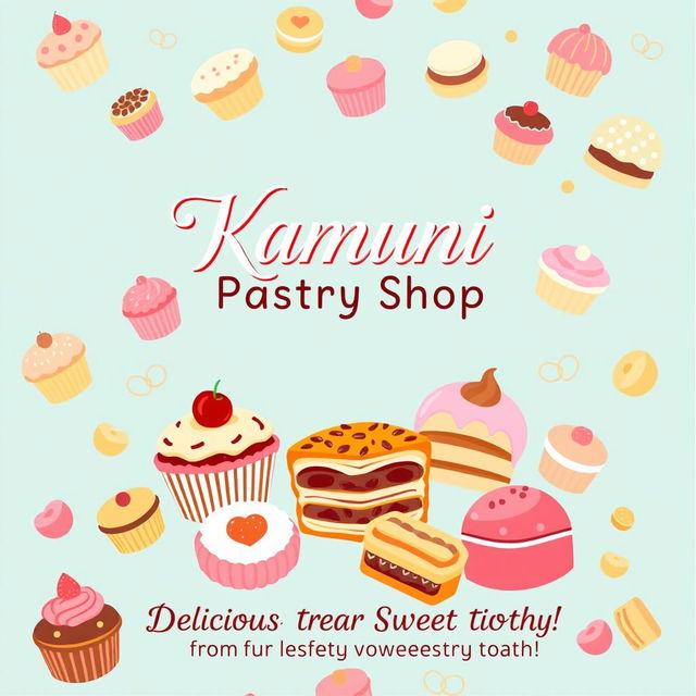 A vibrant and inviting banner design for 'Kamuni Pastry Shop'