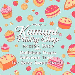 A vibrant and inviting banner design for 'Kamuni Pastry Shop'