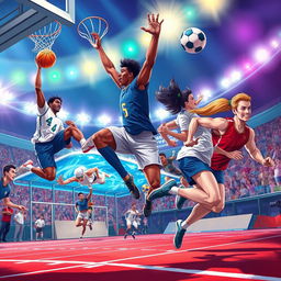 A dynamic depiction of various athletes engaged in different sports activities