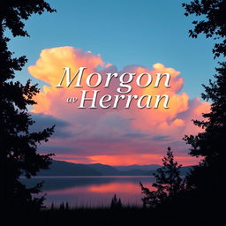 A vibrant poster design for 'Morgon av Herran', featuring a serene sunrise over a calm lake
